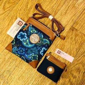 Stone Mountain Blue and Green Floral / Paisley Crossbody Bag and Coin Purse